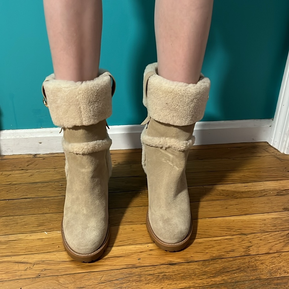Coach Harlie Shearling Trimmed Leather Boots New Size 9 - Picture 8 of 8